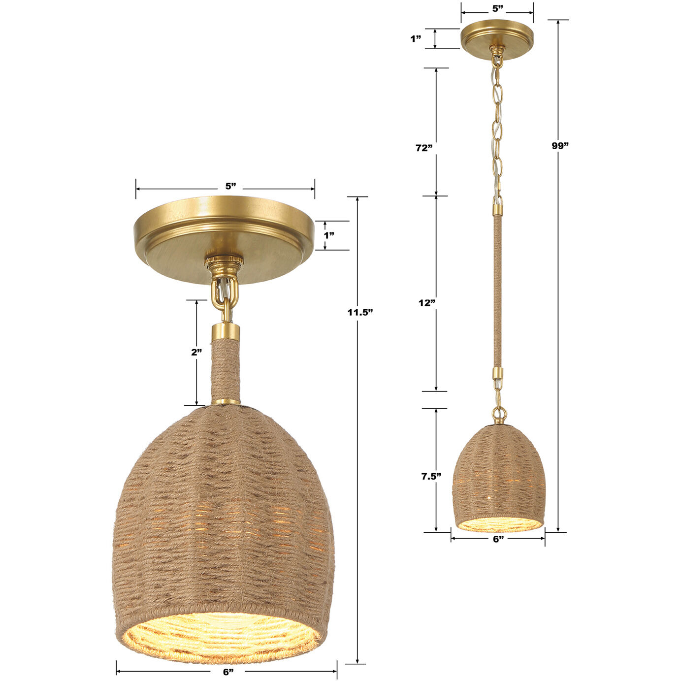 Jace 1 Light 6 inch Soft Gold Semi Flush Ceiling Light