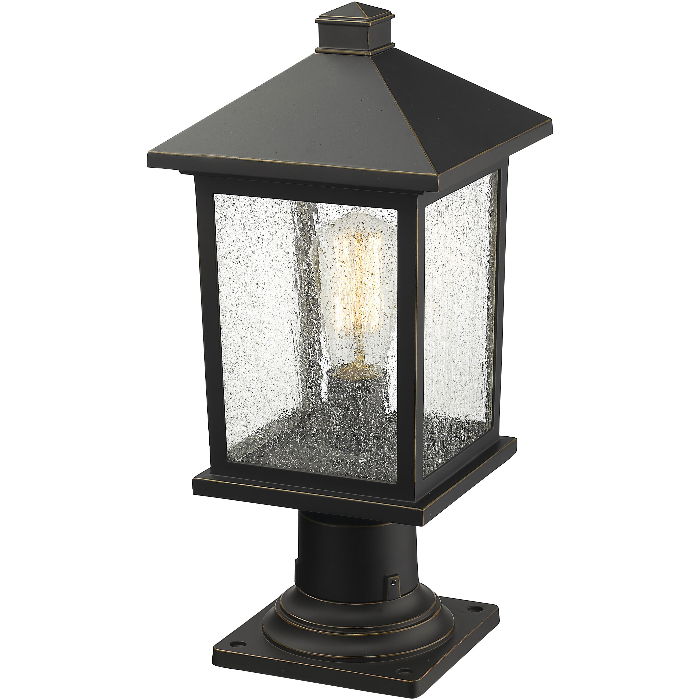 Portland 1 Light 18 inch Oil Rubbed Bronze Outdoor Pier Mounted Fixture in Clear Seedy Glass, 5.69