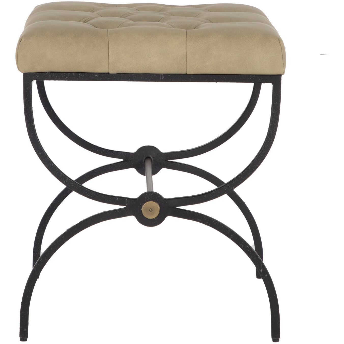 Galvin 21.38 inch Light Grey Leather / Textured Black / Brushed Brass Ottomans Stool