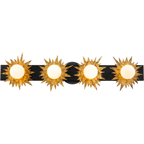 Soleil 4 Light 32 inch WZC+Gold Bath Light Wall Light in Weather Zinc and Gold Leaf with Antique