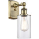Ballston Clymer 1 Light 4 inch Antique Brass Sconce Wall Light in Incandescent, Clear Glass, Ballston