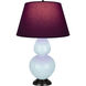 Double Gourd 31 inch 150.00 watt Baby Blue Glazed Ceramic with Deep Patina Bronze Table Lamp Portable Light in Plum with Lavender
