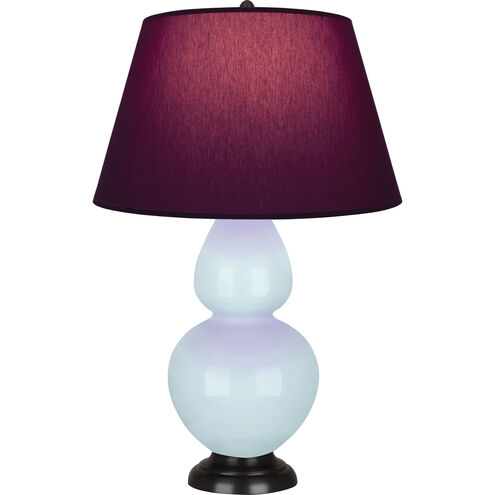 Double Gourd 31 inch 150.00 watt Baby Blue Glazed Ceramic with Deep Patina Bronze Table Lamp Portable Light in Plum with Lavender