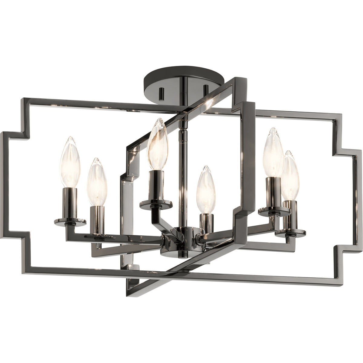 Downtown Deco 6 Light 22 inch Midnight Chrome Chandelier/Semi Flush Ceiling Light