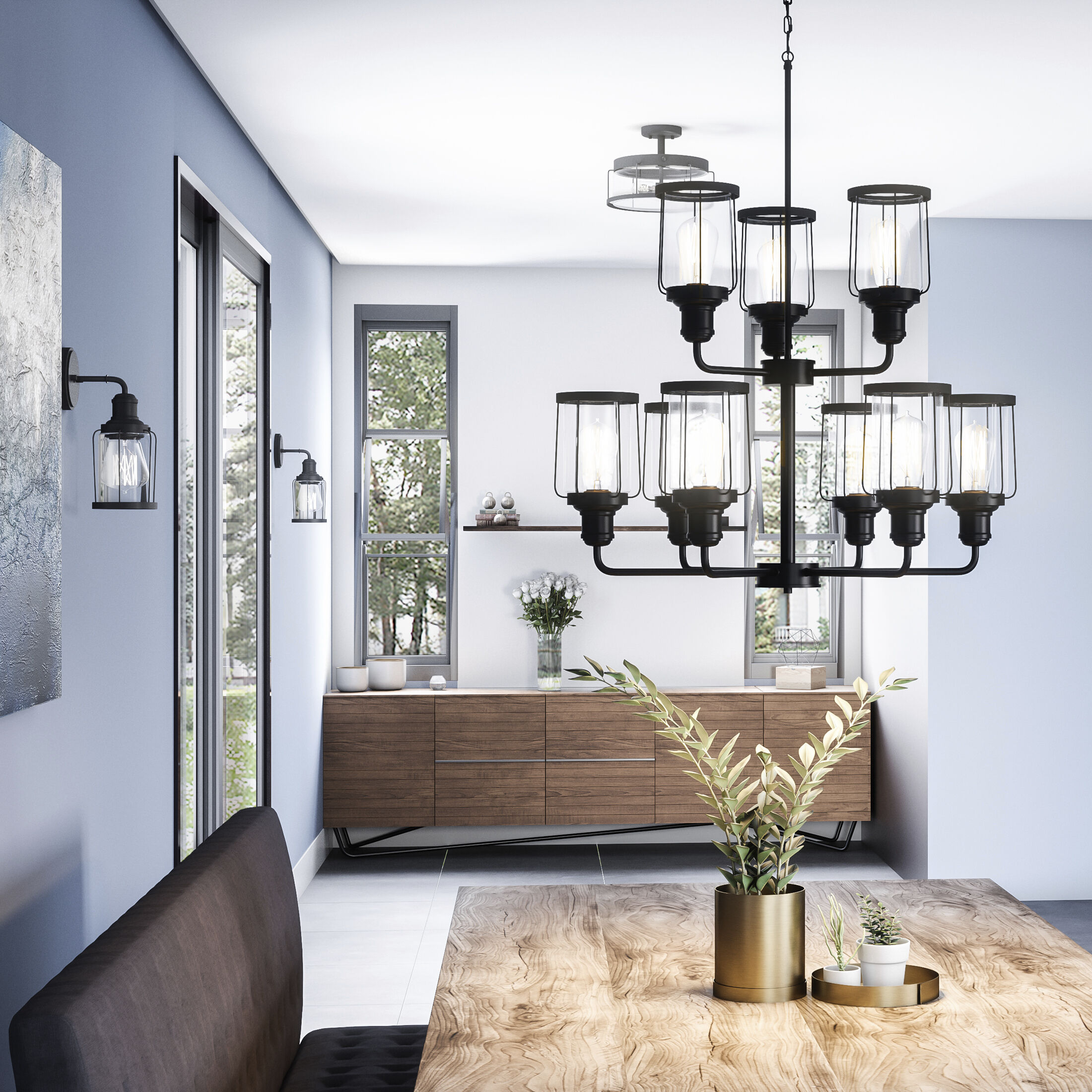 Ludlow 3 Light 13 inch Earth Black Semi-Flush Mount Ceiling Light 