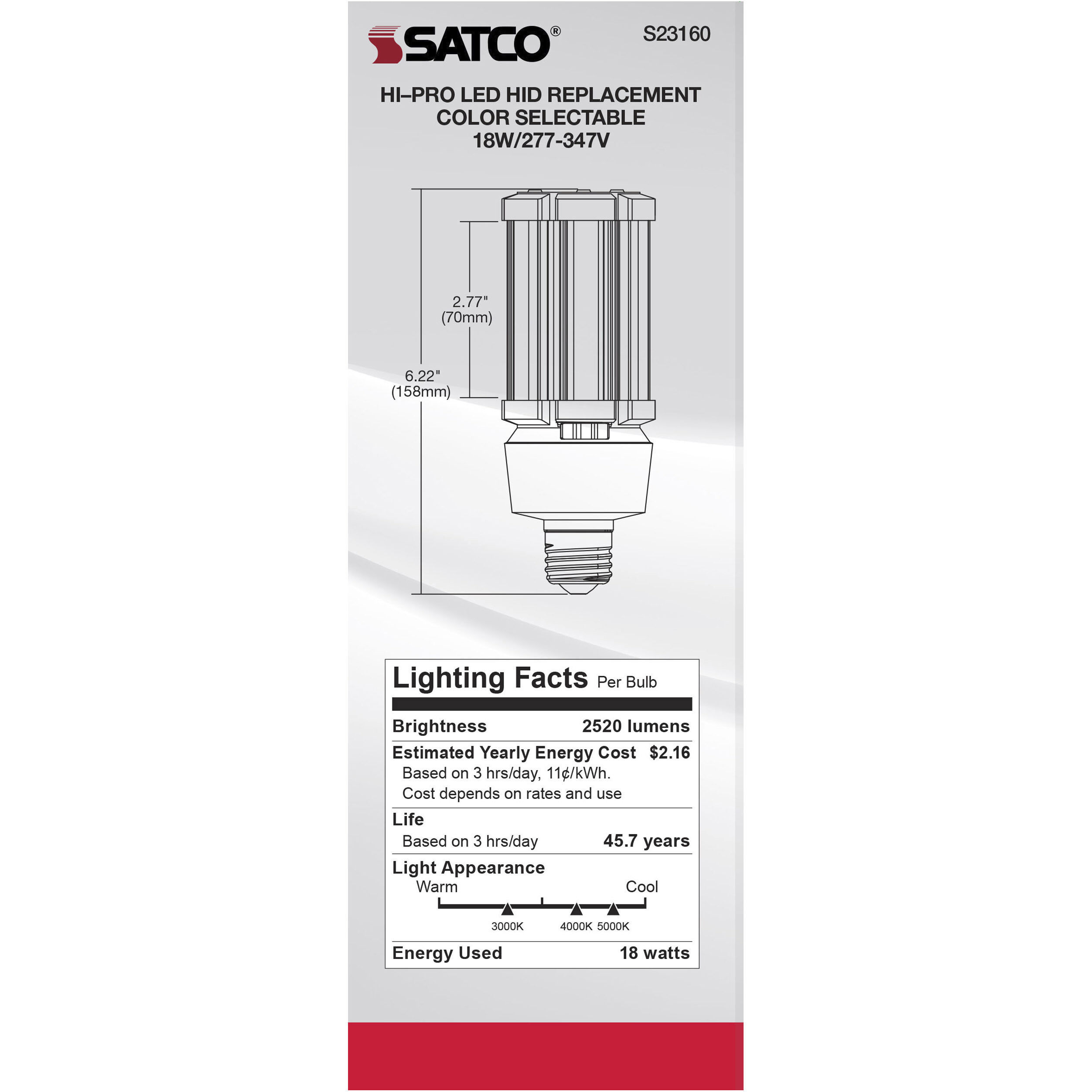 Lumos LED Medium 18 watt 277-347 3000K/4000K/5000K HID Replacements, HID Replacements