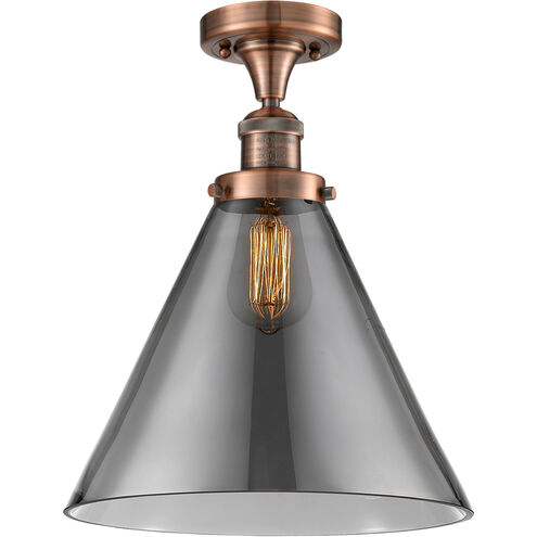 Franklin Restoration X-Large Cone 1 Light 12 inch Antique Copper Semi-Flush Mount Ceiling Light in Plated Smoke Glass, Franklin Restoration
