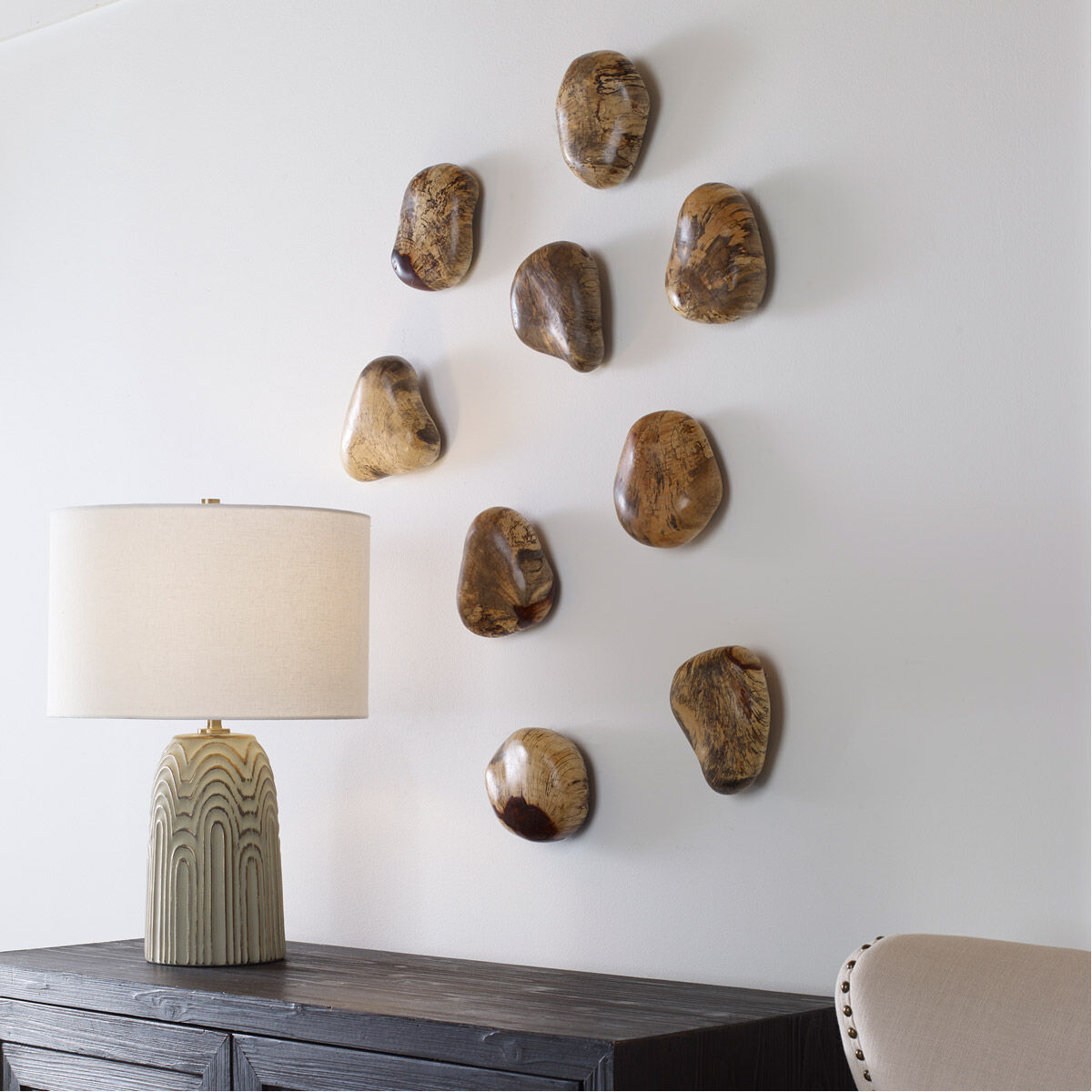 Pebbles Natural Blonde Wood Wall Decor, Set of 9