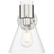 Downtown Urban Lawton Cone Armed Sconce Wall Light in Polished Nickel, Clear