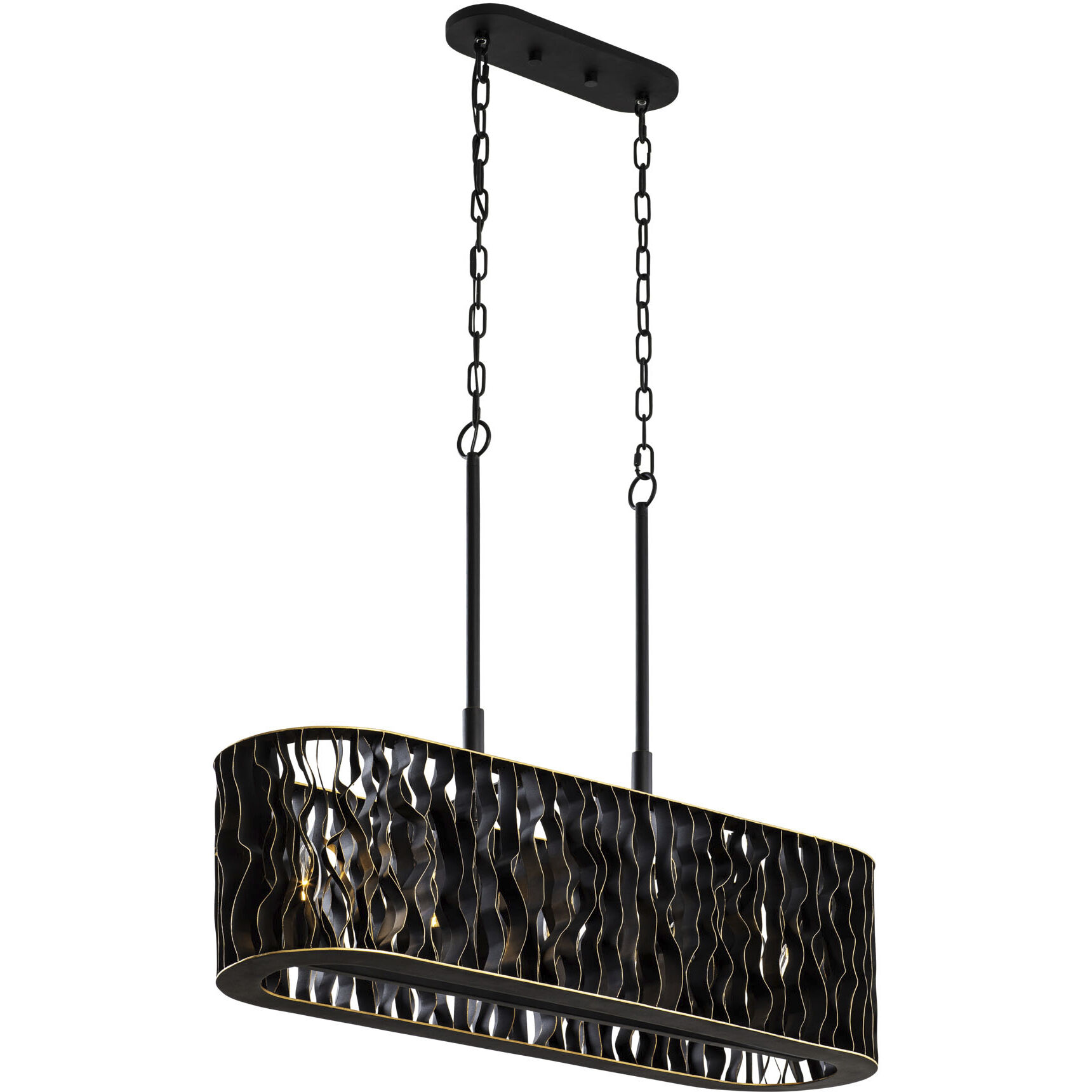 Estela 5 Light 36 inch Matte Black and French Gold Linear Pendant Ceiling Light, Smithsonian Collaboration