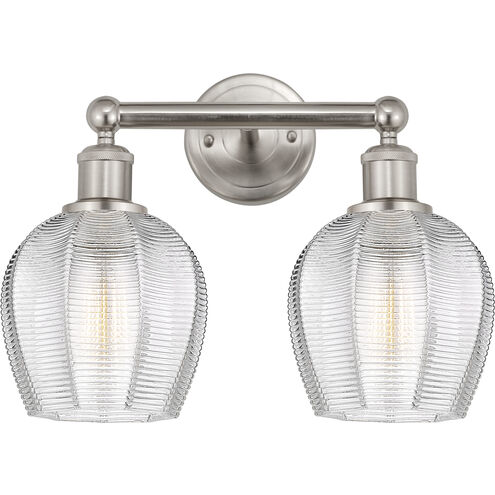 Edison Norfolk 2 Light 15 inch Brushed Satin Nickel Bath Vanity Light Wall Light in Clear Glass