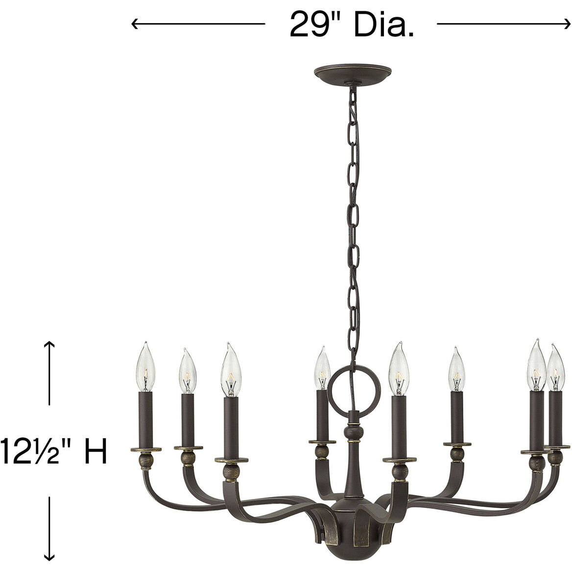 Rutherford 8 Light 29 inch Oil Rubbed Bronze Indoor Chandelier Ceiling Light
