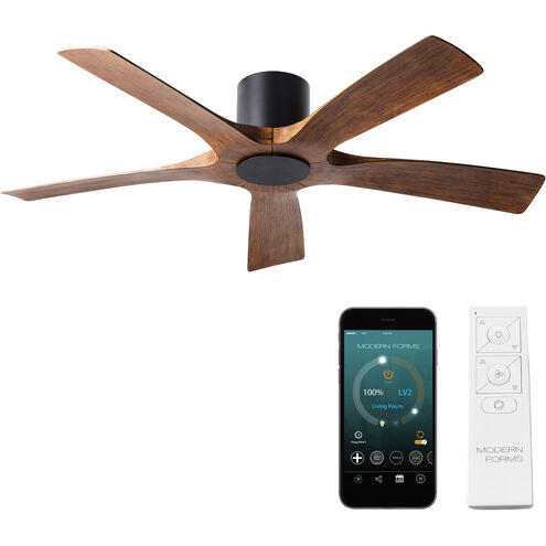 Aviator 54 inch Matte Black and Distressed Koa with Distressed Koa Blades Flush Mount Ceiling Fan in Matte Black Distressed Koa, Smart Ceiling Fan