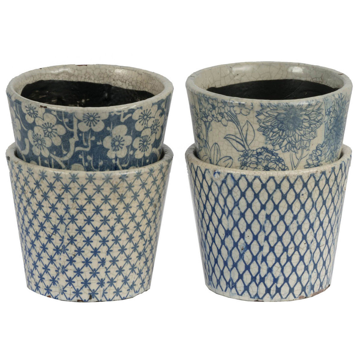 Terracotta Blue and White Outdoor Planter, Set of 4