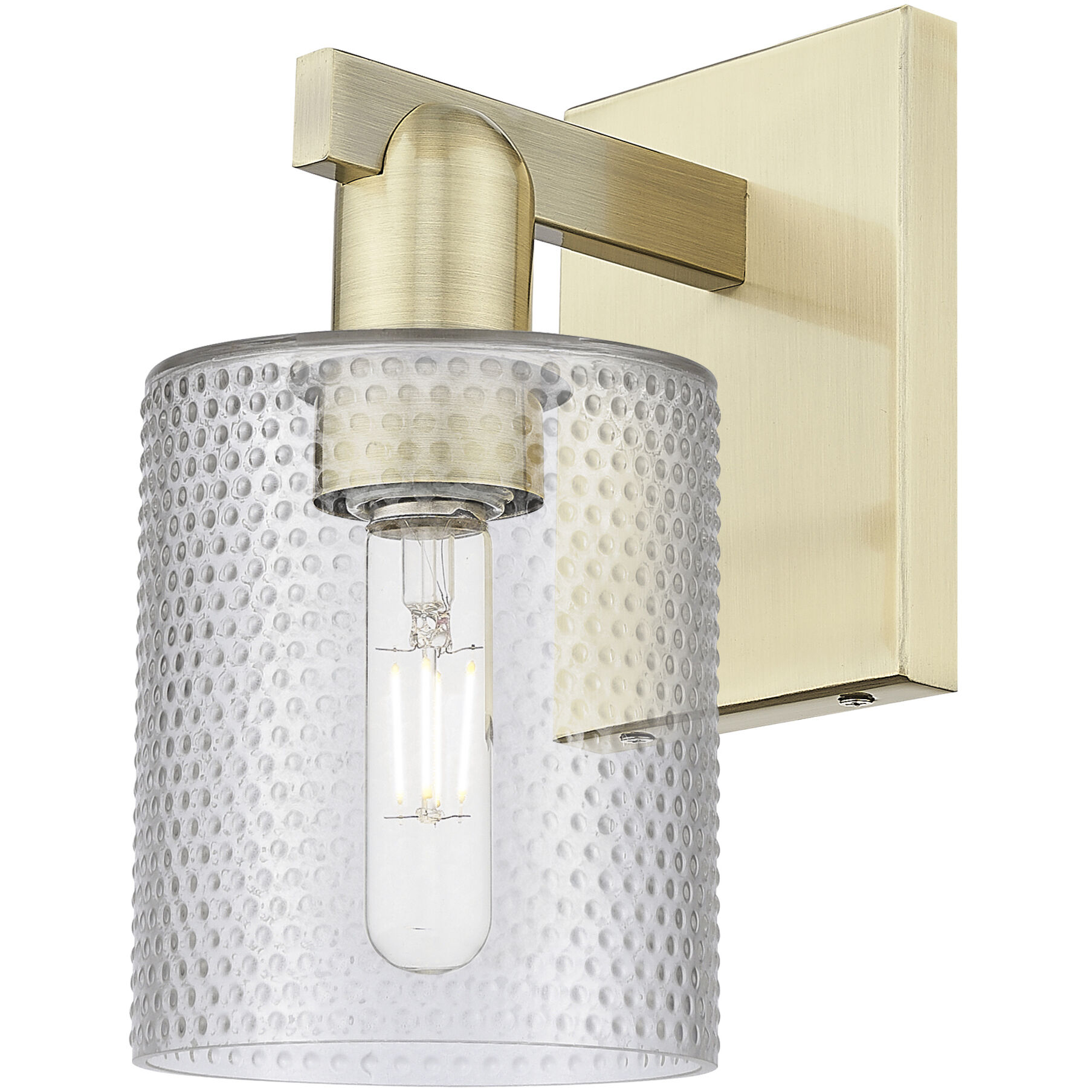 Arcadia Cobbleskill Armed Sconce Wall Light in Antique Brass, Clear