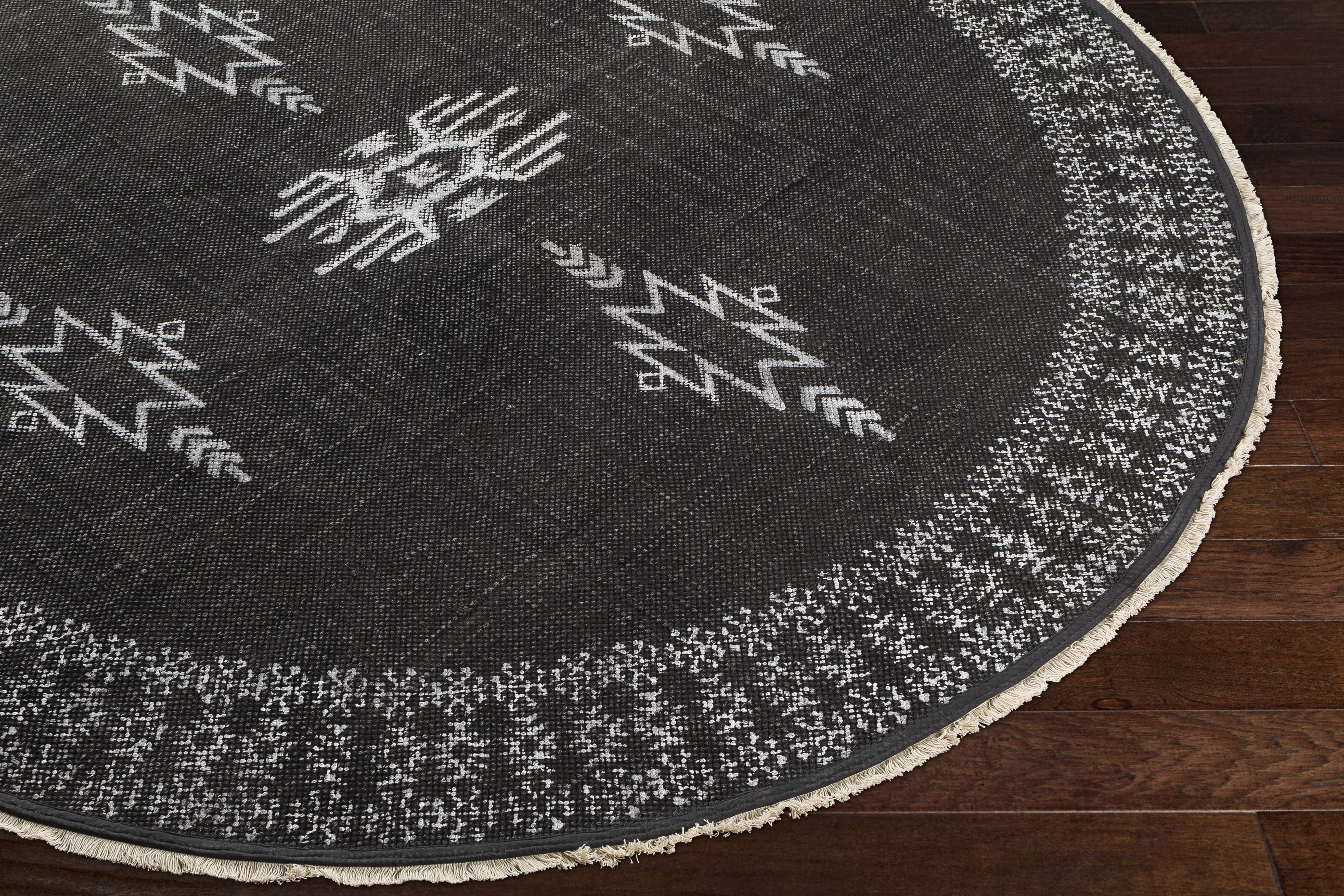 Rajasthan 72 X 72 inch Black Rug in 6 Ft Round, Round