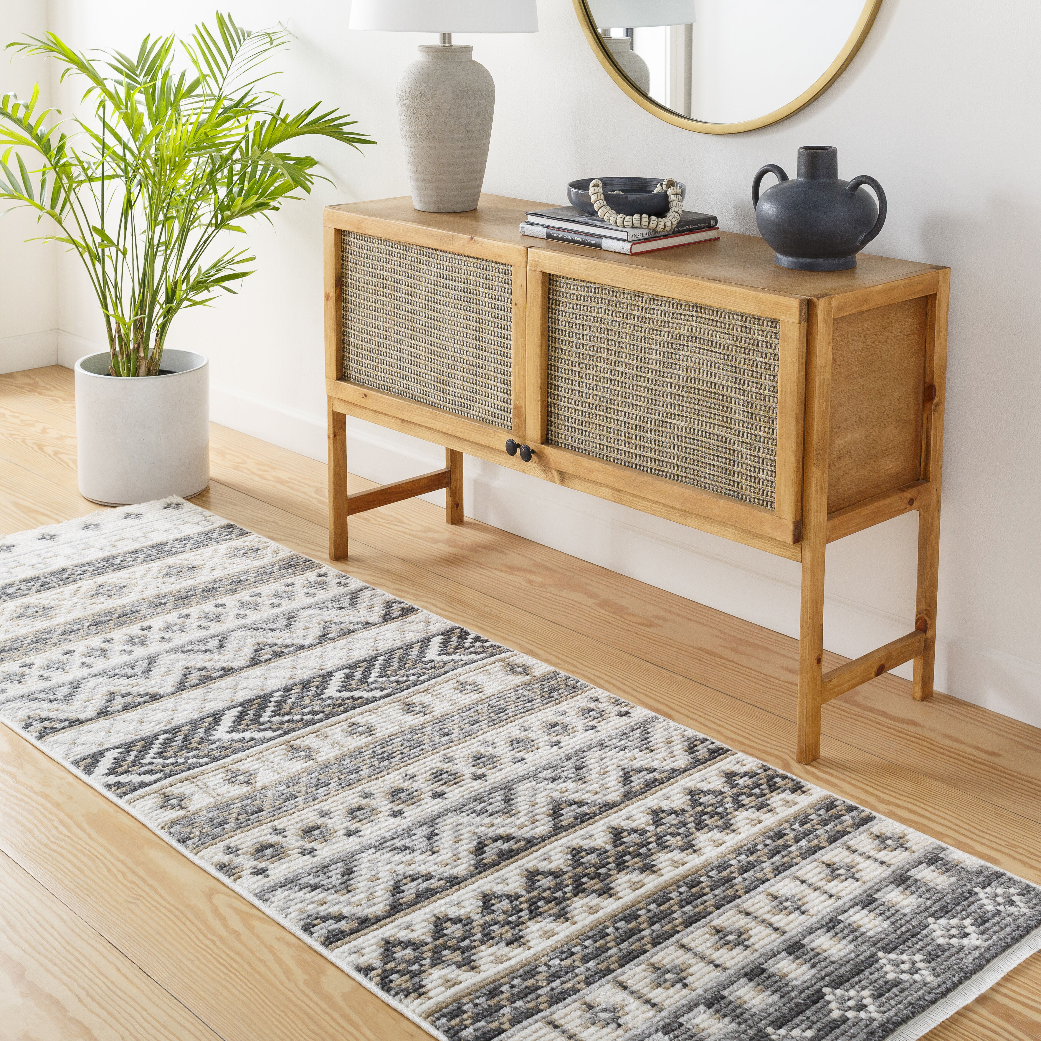 Calico 91 X 31 inch Light Grey Rug, Runner