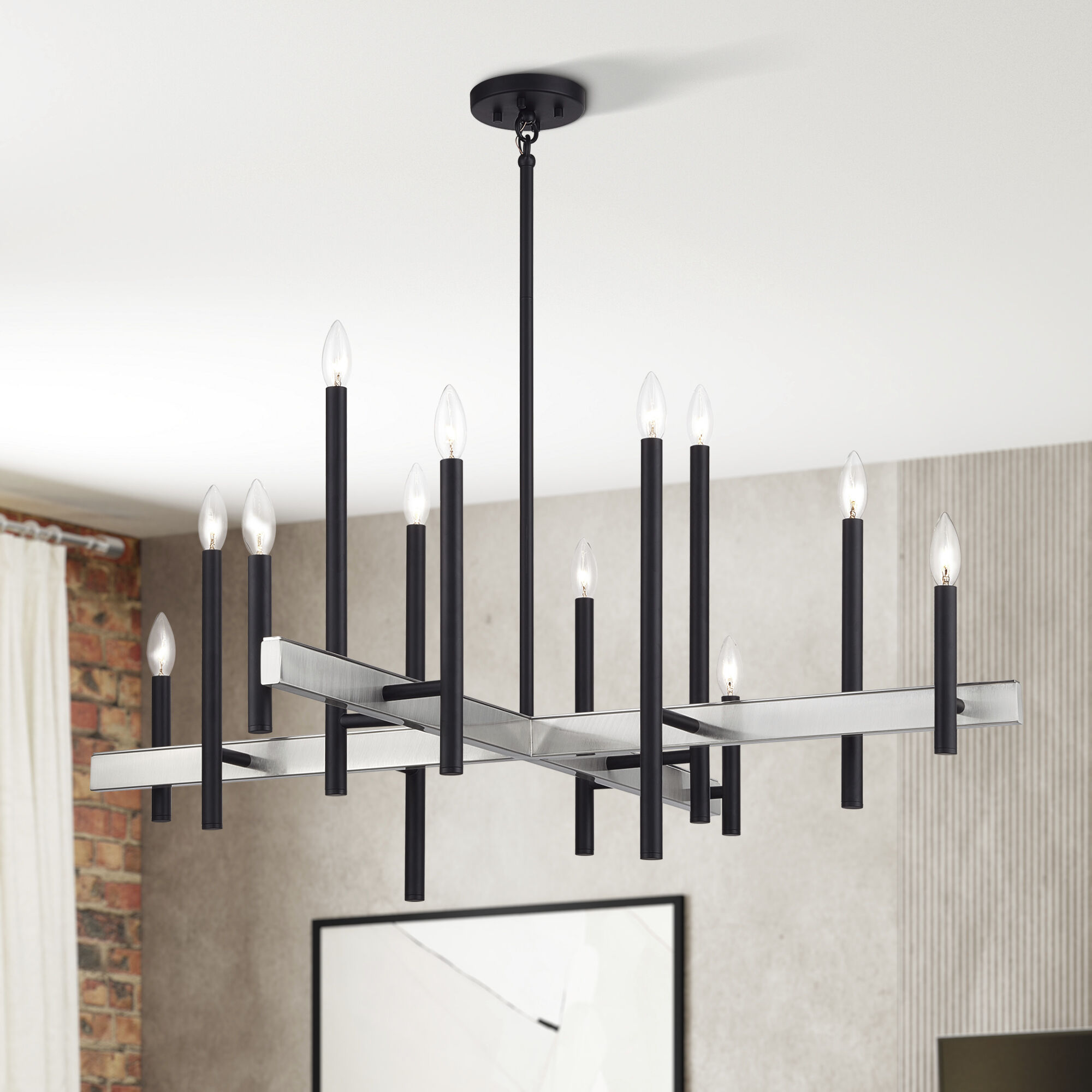 Denmark 12 Light 42 inch Black with Brushed Nickel Accents Foyer Chandelier Ceiling Light