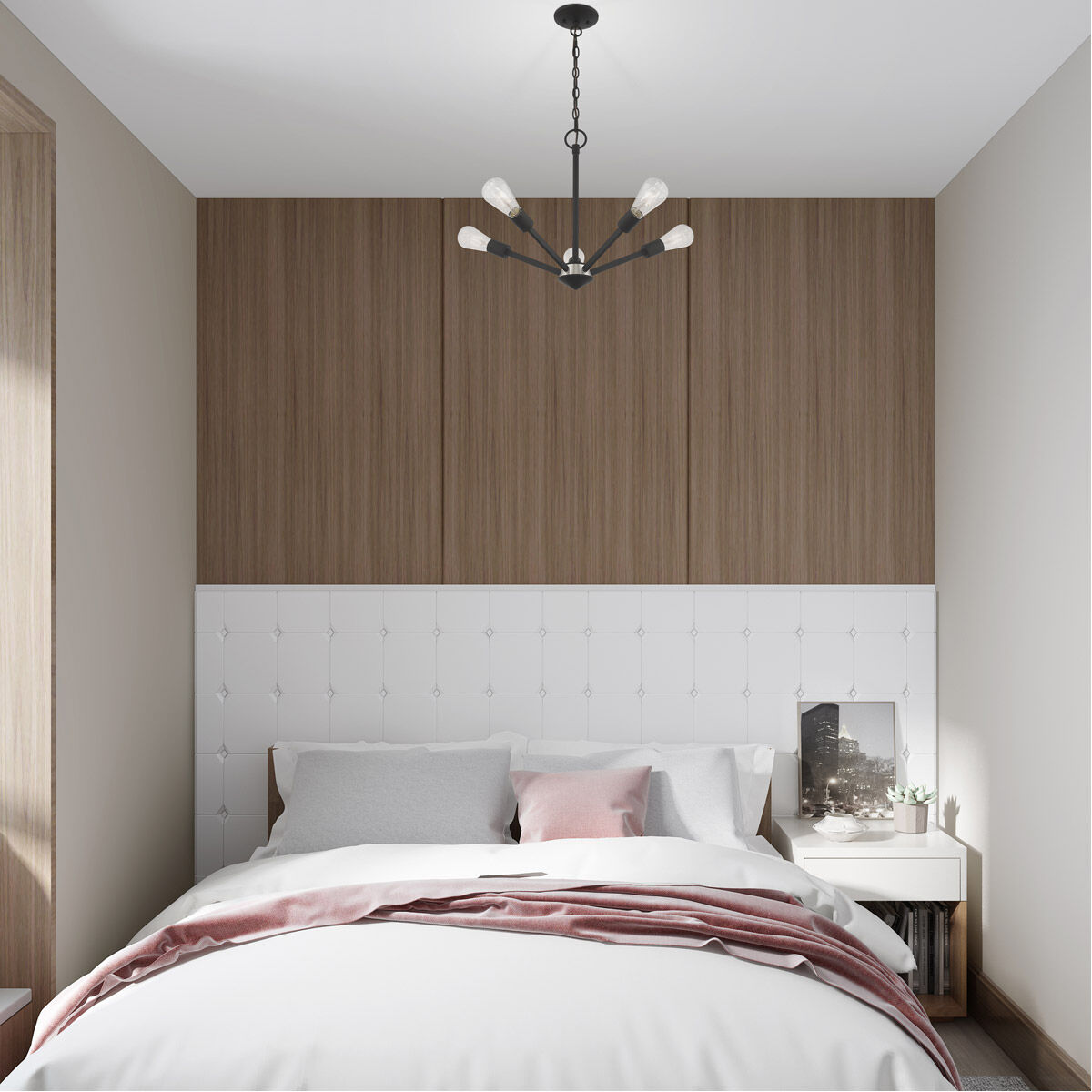 Prague 5 Light 20 inch Black with Brushed Nickel Accents Chandelier Ceiling Light