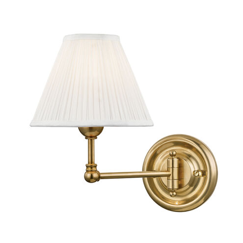 Classic No.1 1 Light 7.5 inch Aged Brass Wall Sconce Wall Light in Off-White Pleated Silk