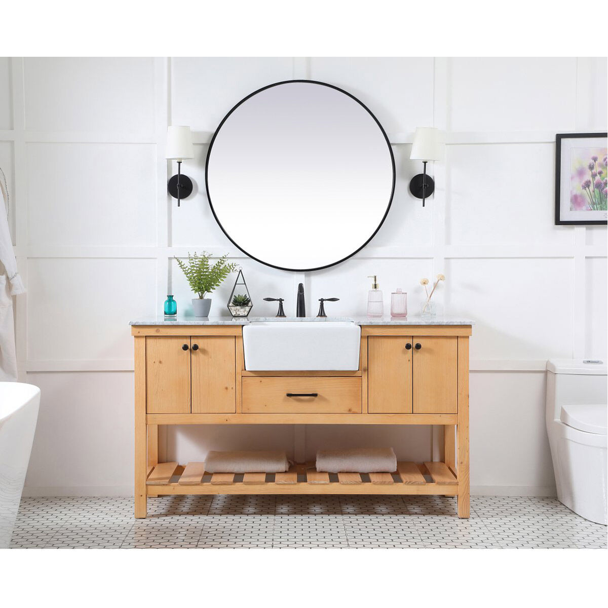 Clement 60 X 22 X 34 inch Natural Wood Bathroom Vanity Cabinet