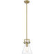 Newton Cone 1 Light 8 inch Brushed Brass Mini Pendant Ceiling Light in Clear Glass