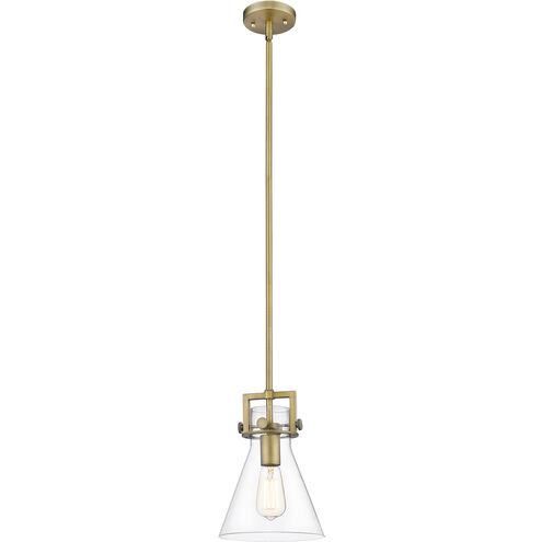 Newton Cone 1 Light 8 inch Brushed Brass Mini Pendant Ceiling Light in Clear Glass