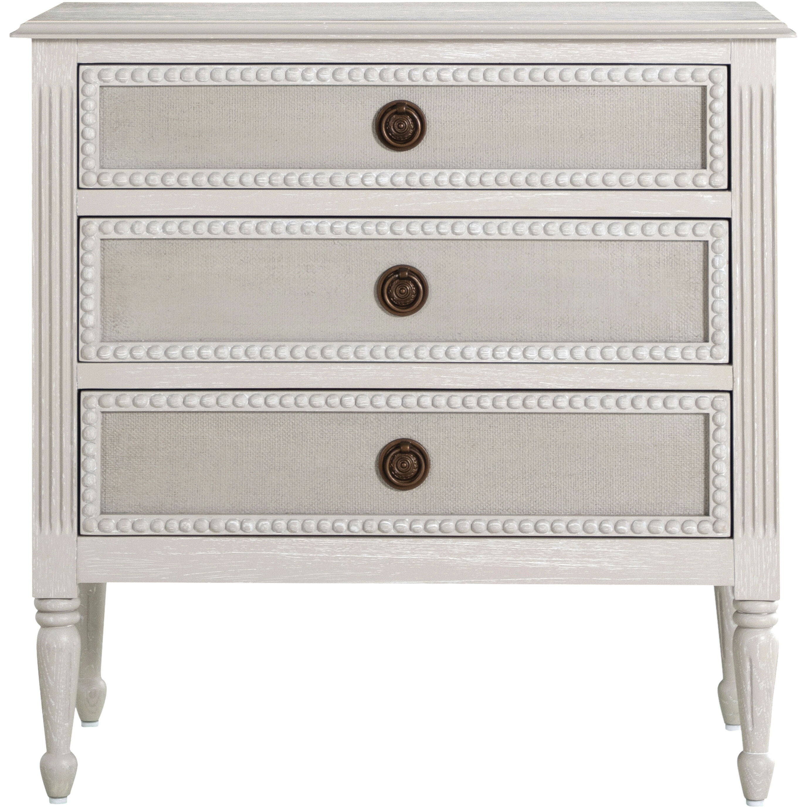 Caroline 30.5 X 30 inch Cerused White and Painted Burlap with Antique Bronze Nightstand