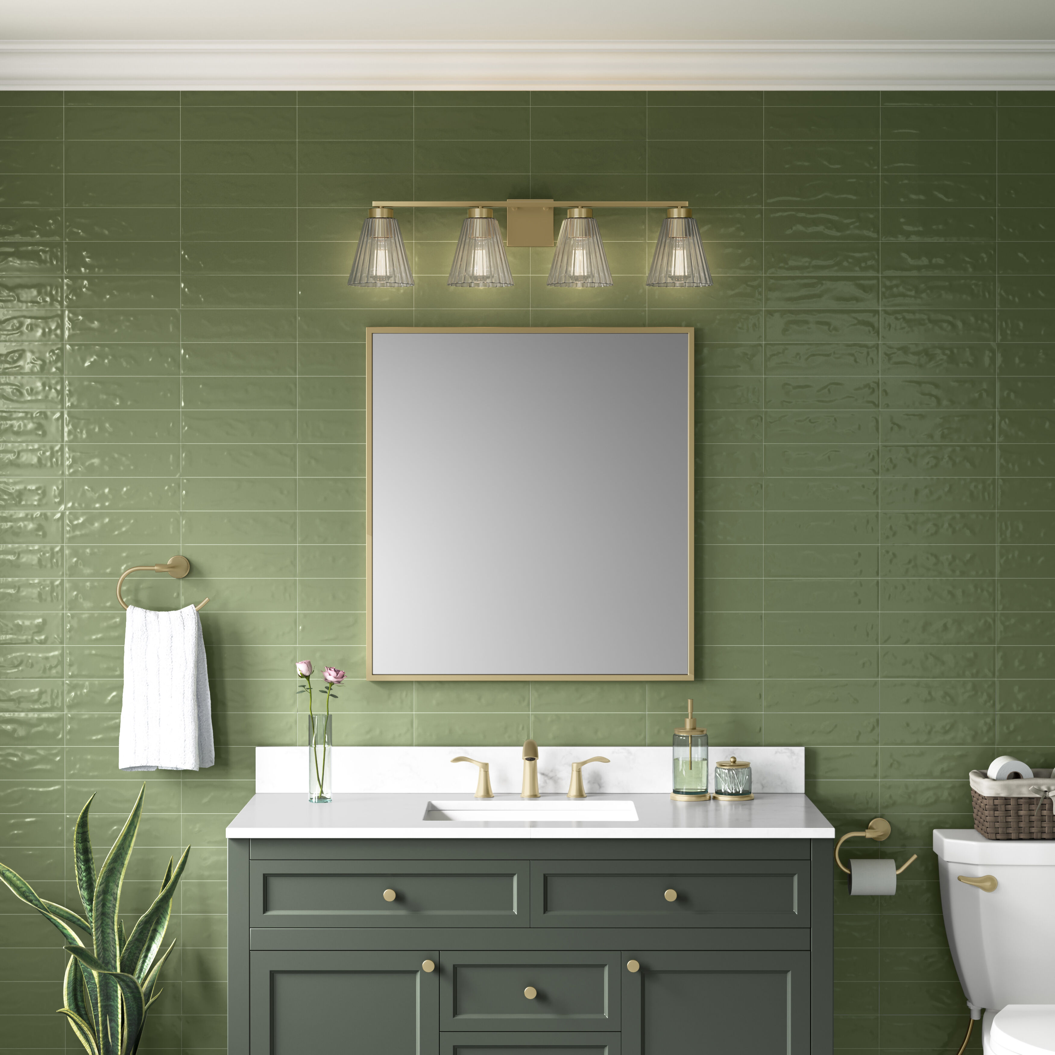 Riville 4 Light 31.75 inch Vintage Brass Bathroom Vanity Light Wall Light