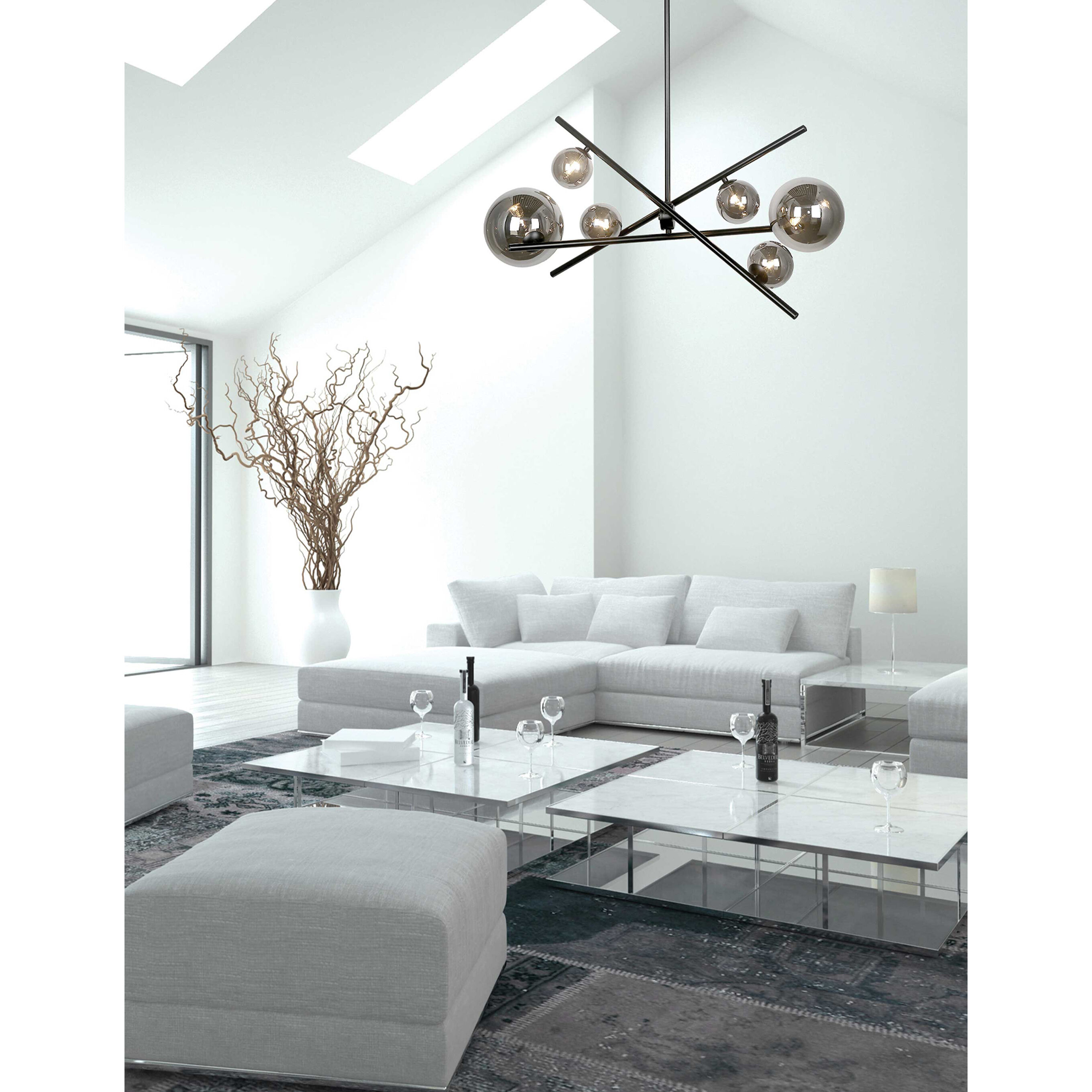 Pamela 6 Light 27 inch Matte Black Horizontal Pendant Ceiling Light, Swivel