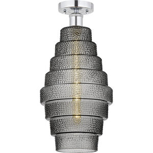 Edison Cascade LED 8 inch Polished Chrome Semi-Flush Mount Ceiling Light in Smoked Glass