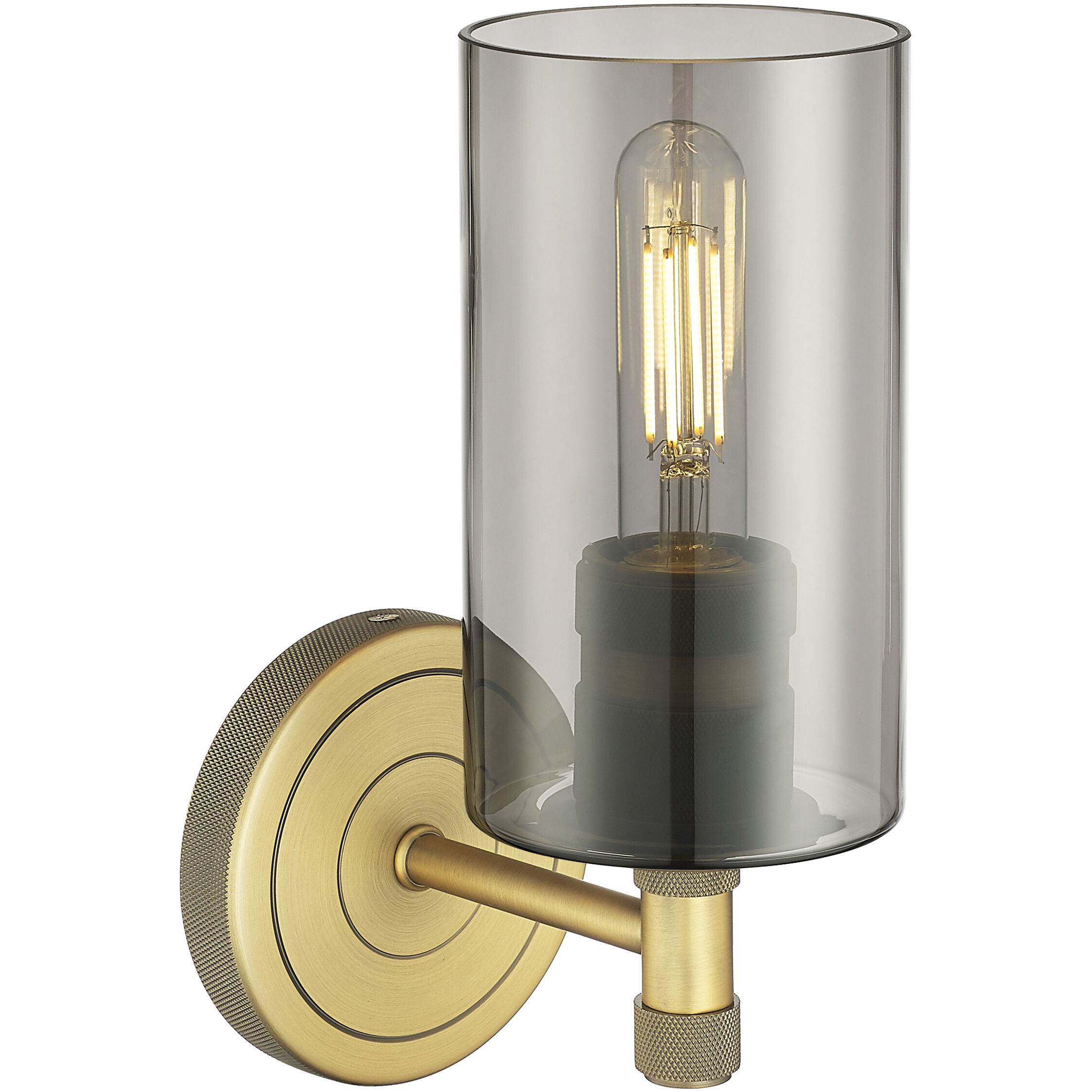 Crown Point Sconce Wall Light in Brushed Brass, Light Smoke Glass