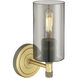 Crown Point Sconce Wall Light in Brushed Brass, Light Smoke Glass