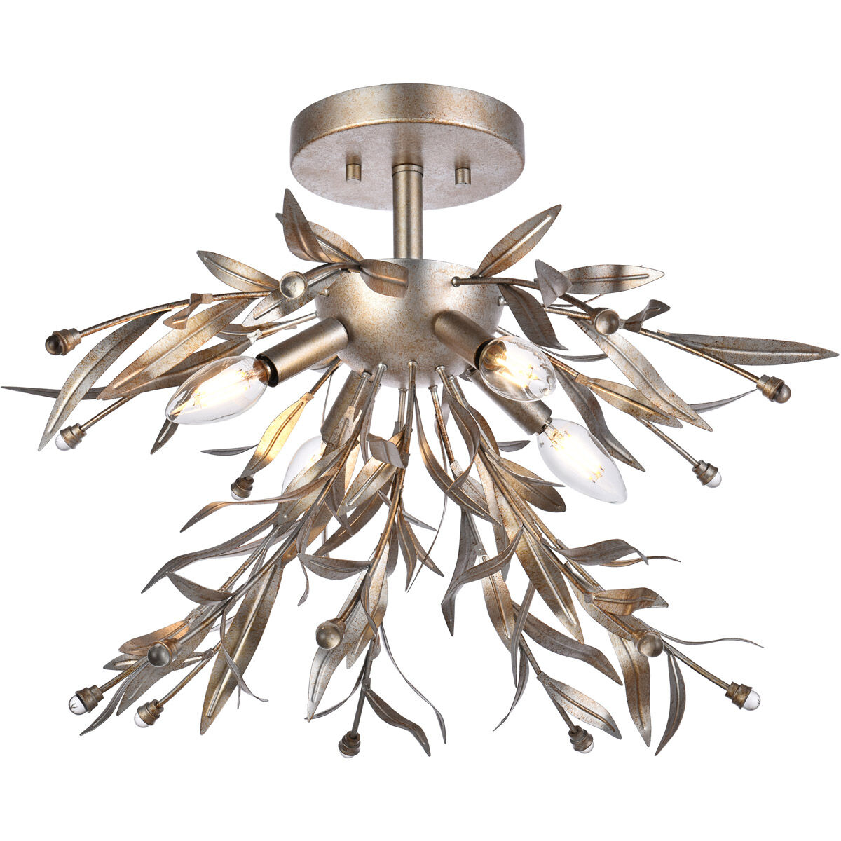 Priscilla 4 Light 19 inch Silver Leaf Flush Mount Ceiling Light