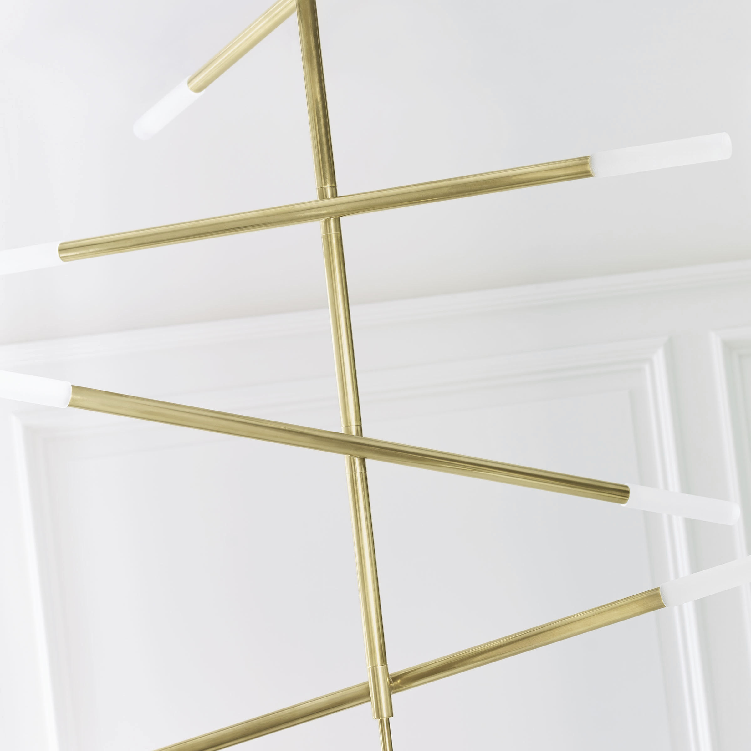 Kelly Wearstler Rousseau LED 3 inch Antique-Burnished Brass Articulating Chandelier Ceiling Light in Etched Crystal, Large