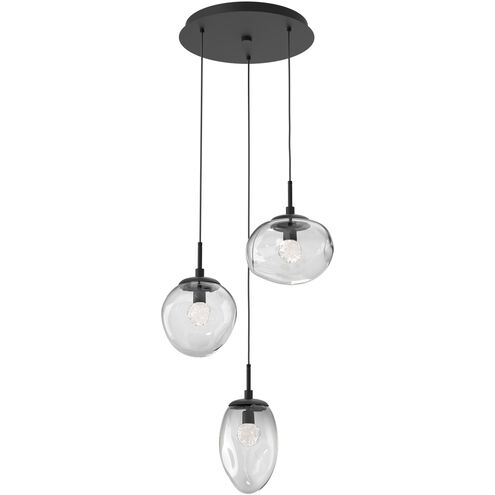 Cosmos LED LED 22.3 inch Matte Black Chandelier Ceiling Light in 3000K LED, Clear Floret Inner with Clear Cosmos Outer, Round Multi-Port