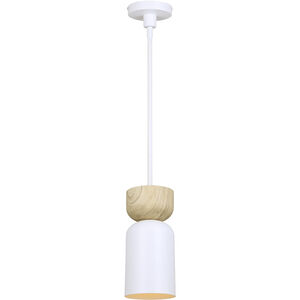 Caleb 1 Light 4.75 inch Matte White & Wood Pendant Ceiling Light
