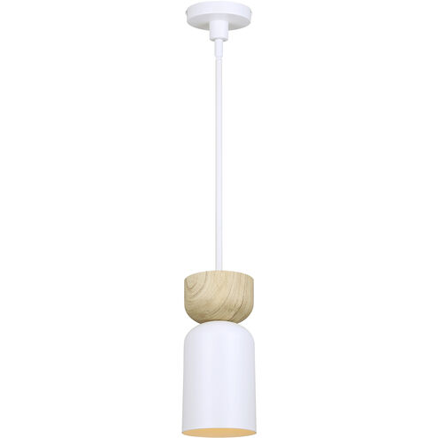 Caleb 1 Light 4.75 inch Matte White & Wood Pendant Ceiling Light