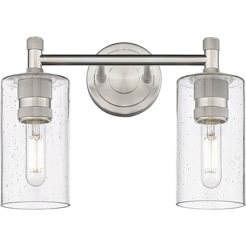 Crown Point 2 Light 13.88 inch Satin Nickel Bath Vanity Light Wall Light in Seedy Glass