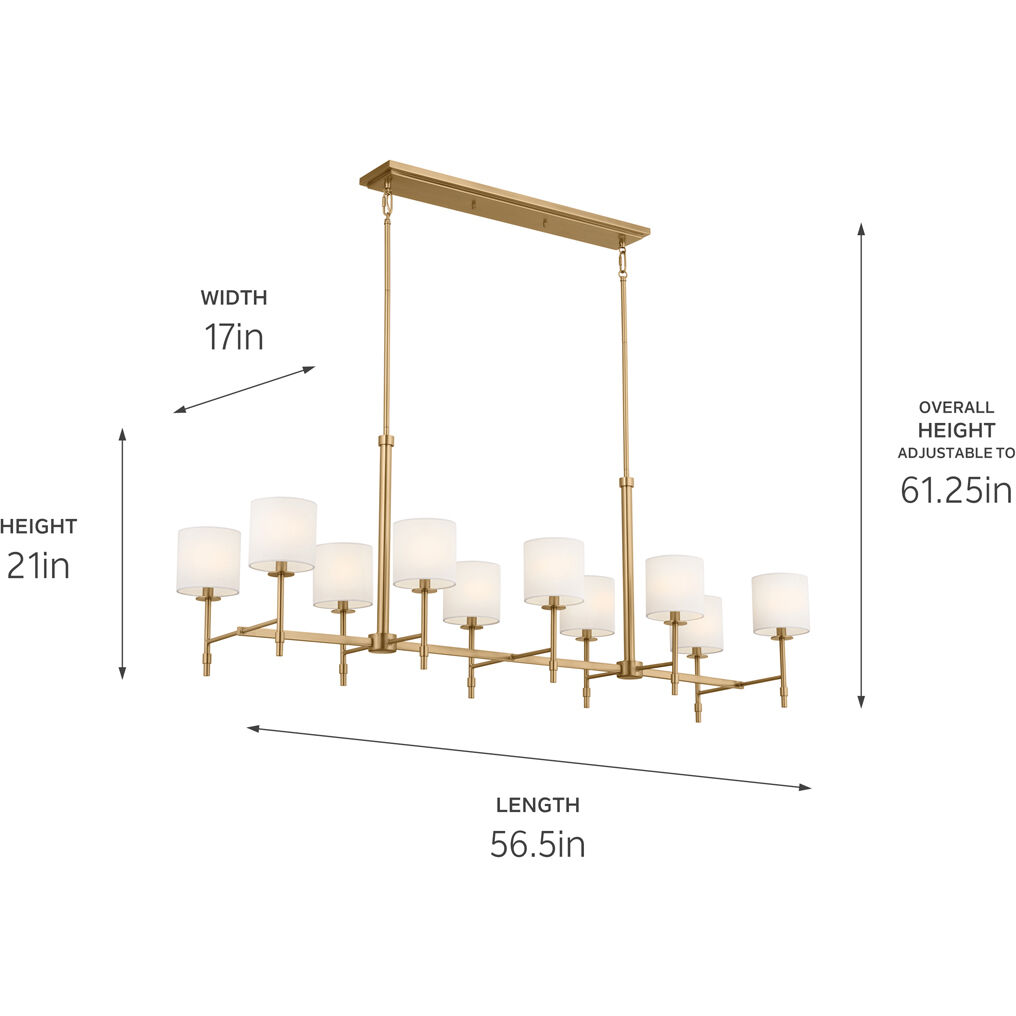 Ali 10 Light 17 inch Brushed Natural Brass Chandelier Linear Ceiling Light
