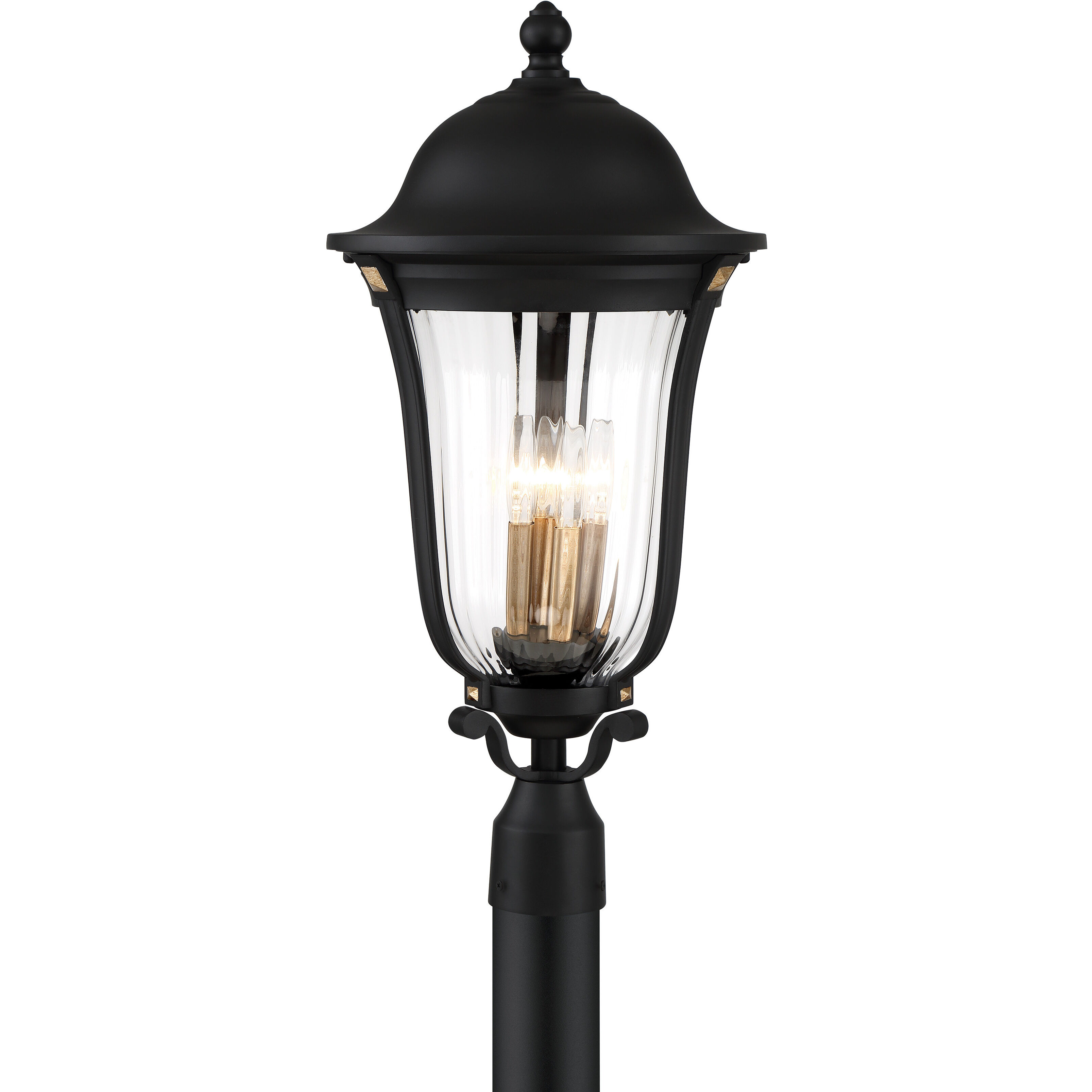 Peale Street 4 Light 25 inch Sand Coal And Vermeil Gold Outdoor Post Mount, Great Outdoors