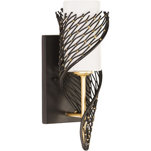 Flow Sconce Wall Light in Left, Matte Black/French Gold, Left