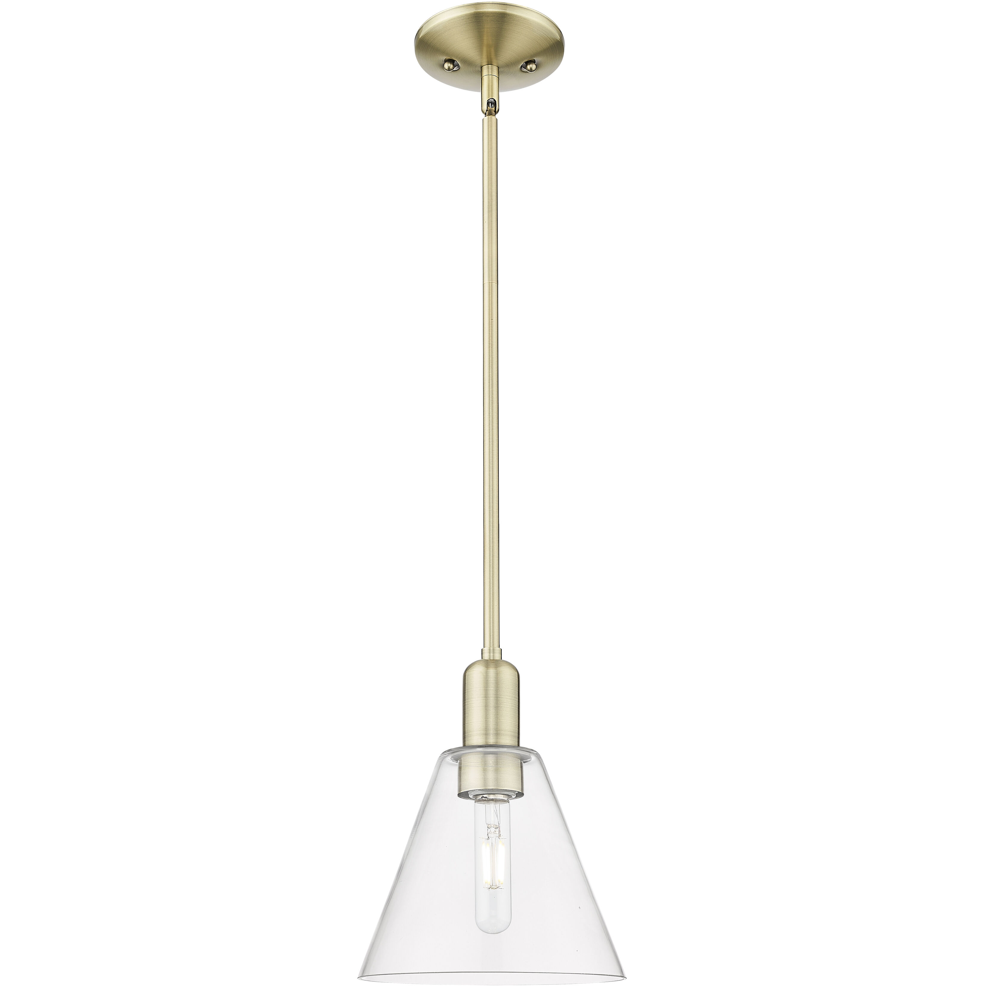 Arcadia Berkshire Glass 1 Light 8 inch Antique Brass Mini Pendant Ceiling Light in Clear