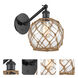 Ballston Farmhouse Rope 1 Light 8 inch Matte Black Sconce Wall Light in Clear Glass with Brown Rope