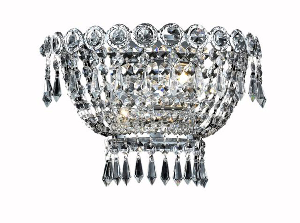 Century 2 Light 12 inch Chrome Wall Sconce Wall Light in Royal Cut
