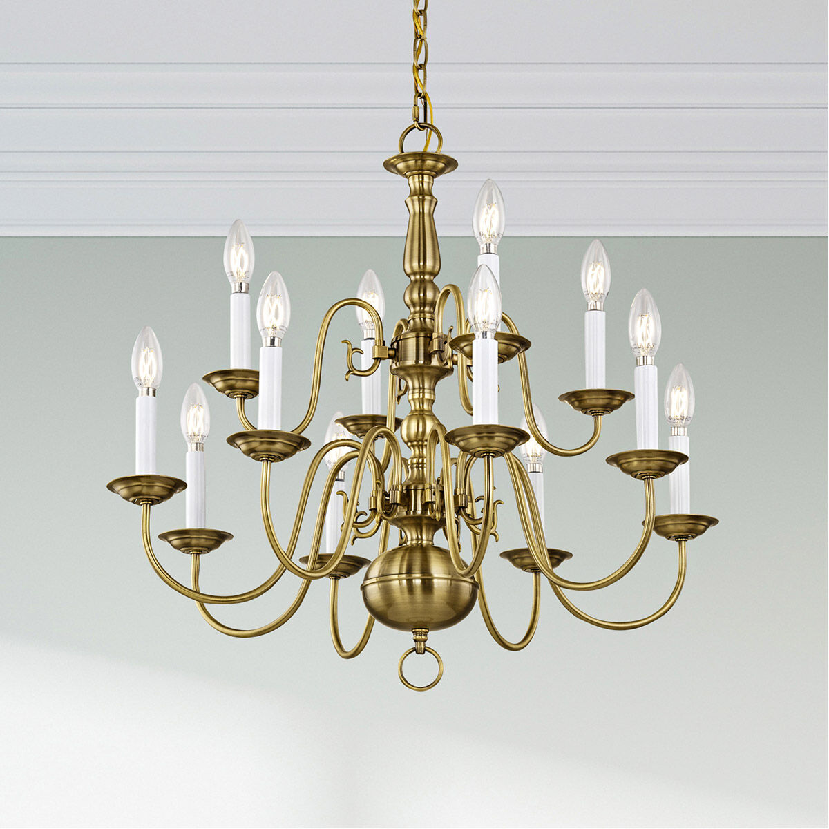 Williamsburgh 12 Light 26 inch Antique Brass Chandelier Ceiling Light