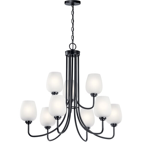 Valserrano 9 Light 32 inch Black Chandelier 2 Tier Ceiling Light in Satin Etched Glass, 2 Tier