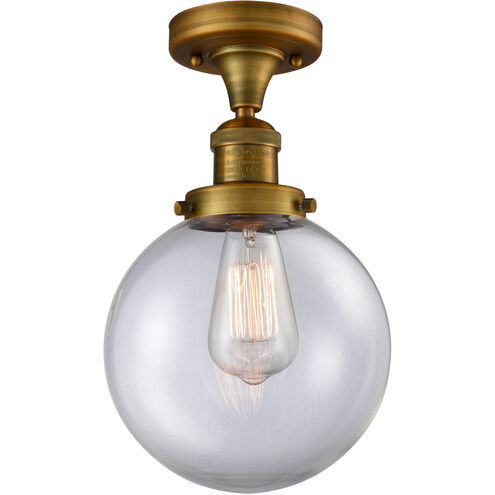 Franklin Restoration Large Beacon LED 8 inch Brushed Brass Semi-Flush Mount Ceiling Light in Clear Glass, Franklin Restoration