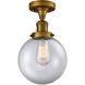 Franklin Restoration Large Beacon LED 8 inch Brushed Brass Semi-Flush Mount Ceiling Light in Clear Glass, Franklin Restoration