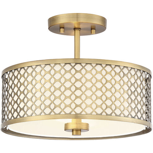 Modern 2 Light 13 inch Natural Brass Semi-Flush Ceiling Light